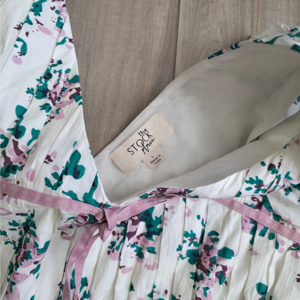 Stock Place The Label Floral 3/4 Sleeves V-Neck Fit Flare Dress Women Sz L - Picture 3 of 12